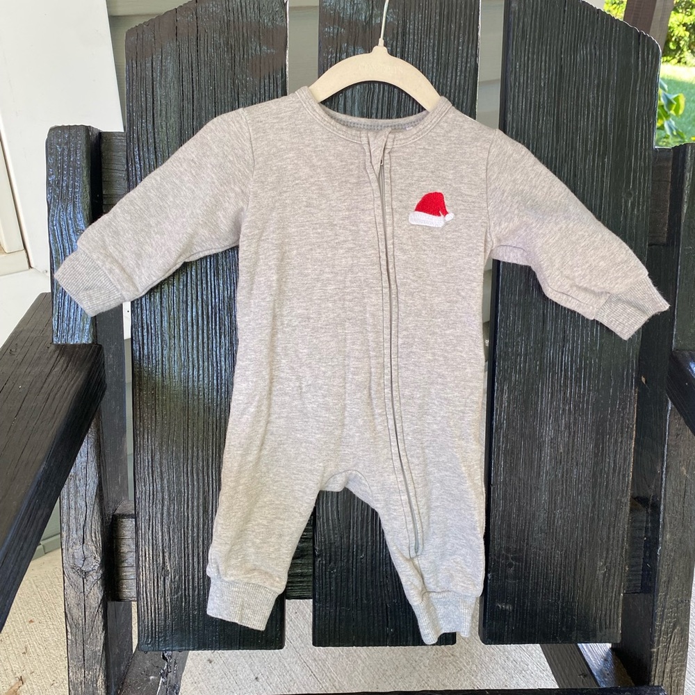 Petit Lem Gray Footie with Red Santa Hat